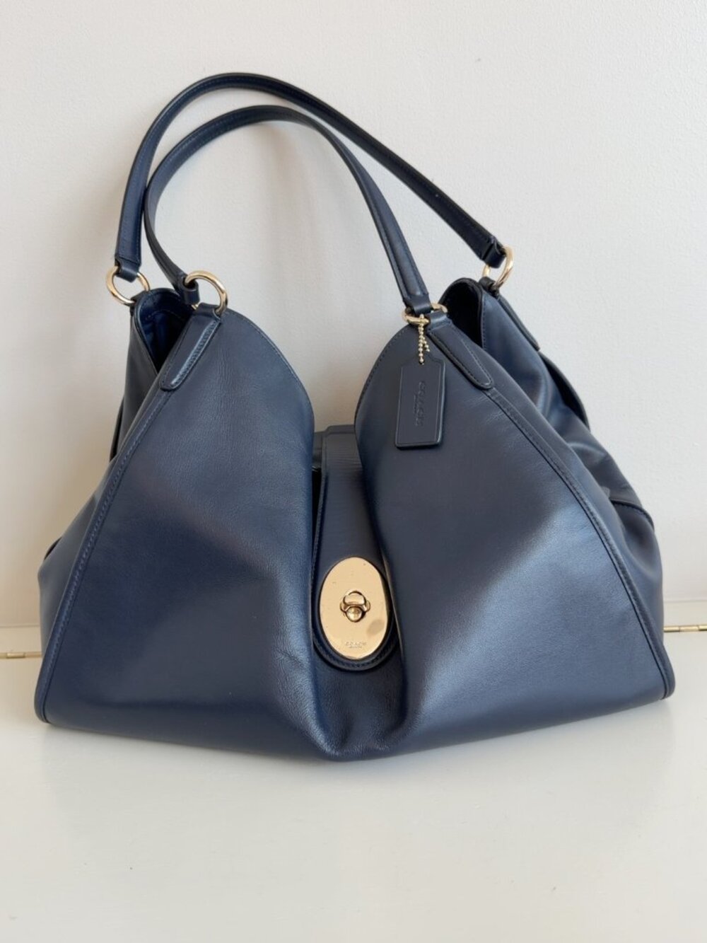 Coach Chelsea Jayden 17811 Navy Leather Carryall Shoulder Bag w/ Gold